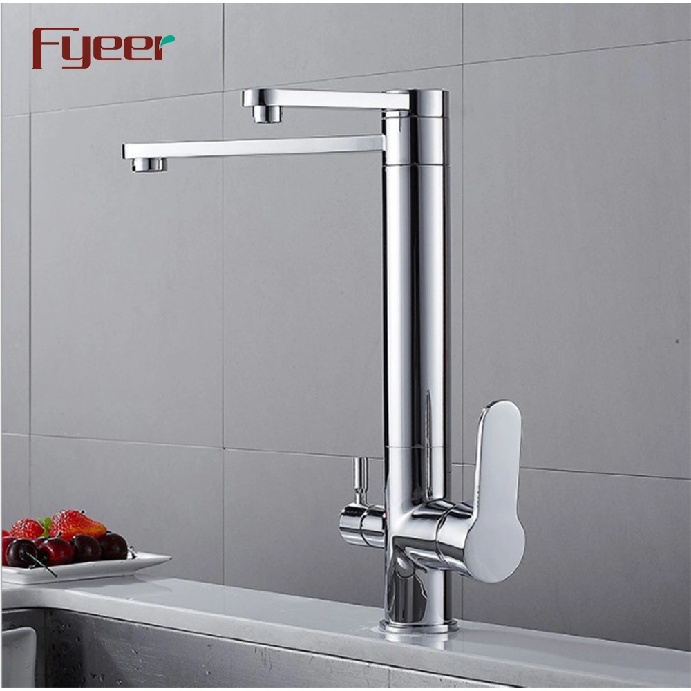 Fyeer Round Double Spout 3 Way Kitchen Sink Faucet for Drinking Water