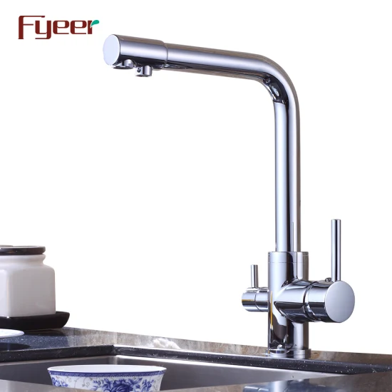Fyeer Runder Doppelauslauf, 3-Wege-Küchenspüle-Wasserhahn für Trinkwasser